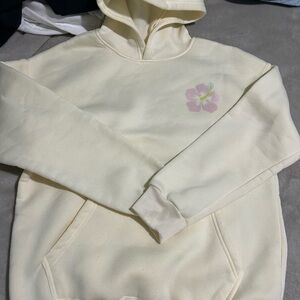 Cream Hoodie with Pink Floral Design
